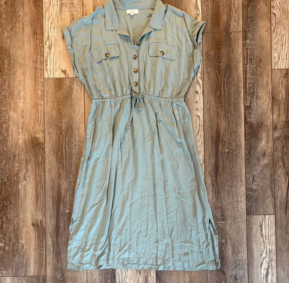 Lucky Brand Womens XL Sage Green Utility Shirt Dress Midi Button Front